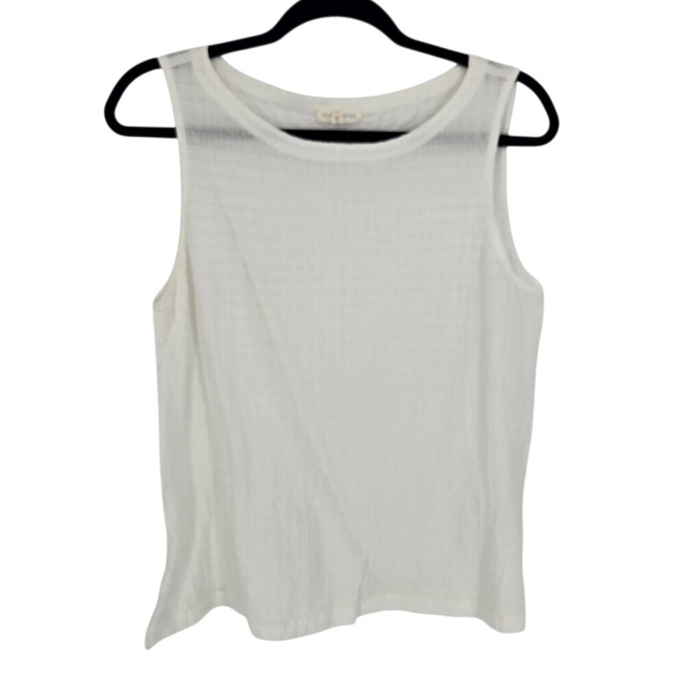 Eileen fisher womens size medium white semi sheer linen sleeveless blouse lagan